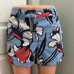 J. Crew Hawaiian Print Floral Light Blue and Coral Cotton Shorts Size 6